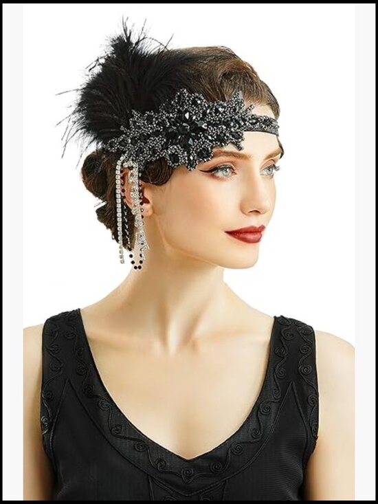 Flapper Feather Headpiece with Crystal Rhinestones Roaring 20s Gatsby Party main image 5